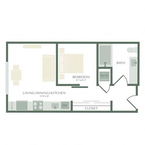 the illustration of the furnished floor plan of a house